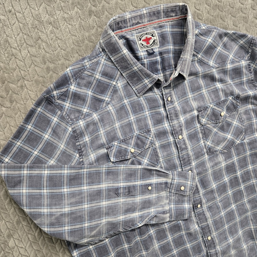Flag & Anthem Desert Son Shirt Mens 3XL Blue Plaid Pearl Snap Western Cotton
